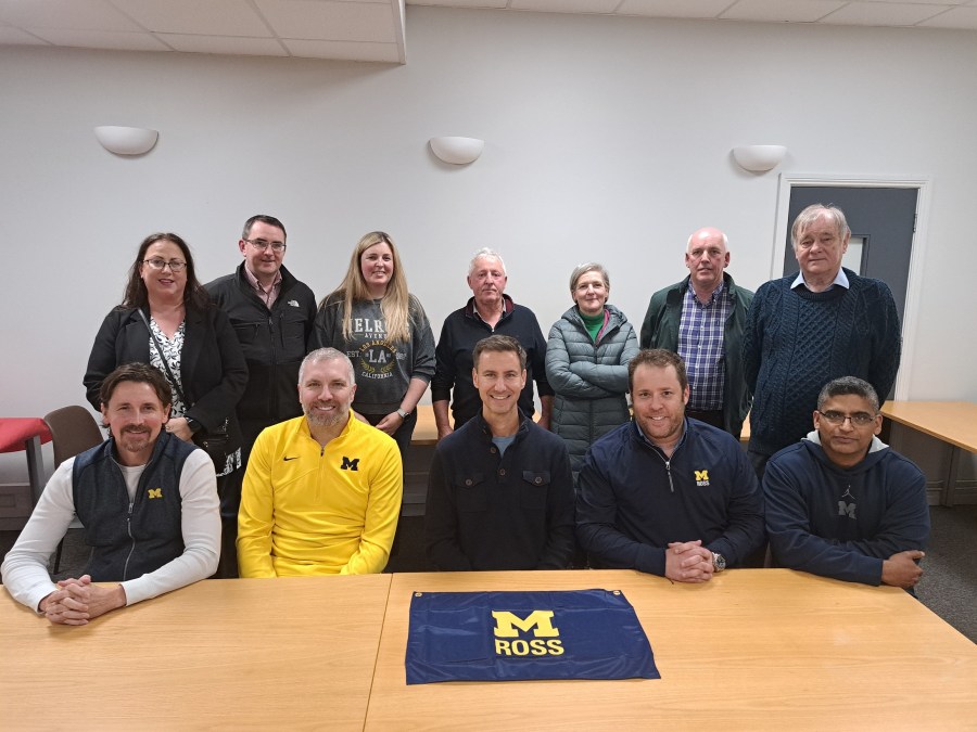 University of Michigan students in Tipperary Town during October 2024: Front L-R Dr. Matt Davenport, Ian Jones, Dr. BP Holbrook, Adam Kessler, Jeyesh Kerup
Rear L-R: Siobhan Hyland Ryan, Michael Begley, Anne Hadnett, Seamus Clarke, Ann Whelan, William Carroll, Eamon Ryan